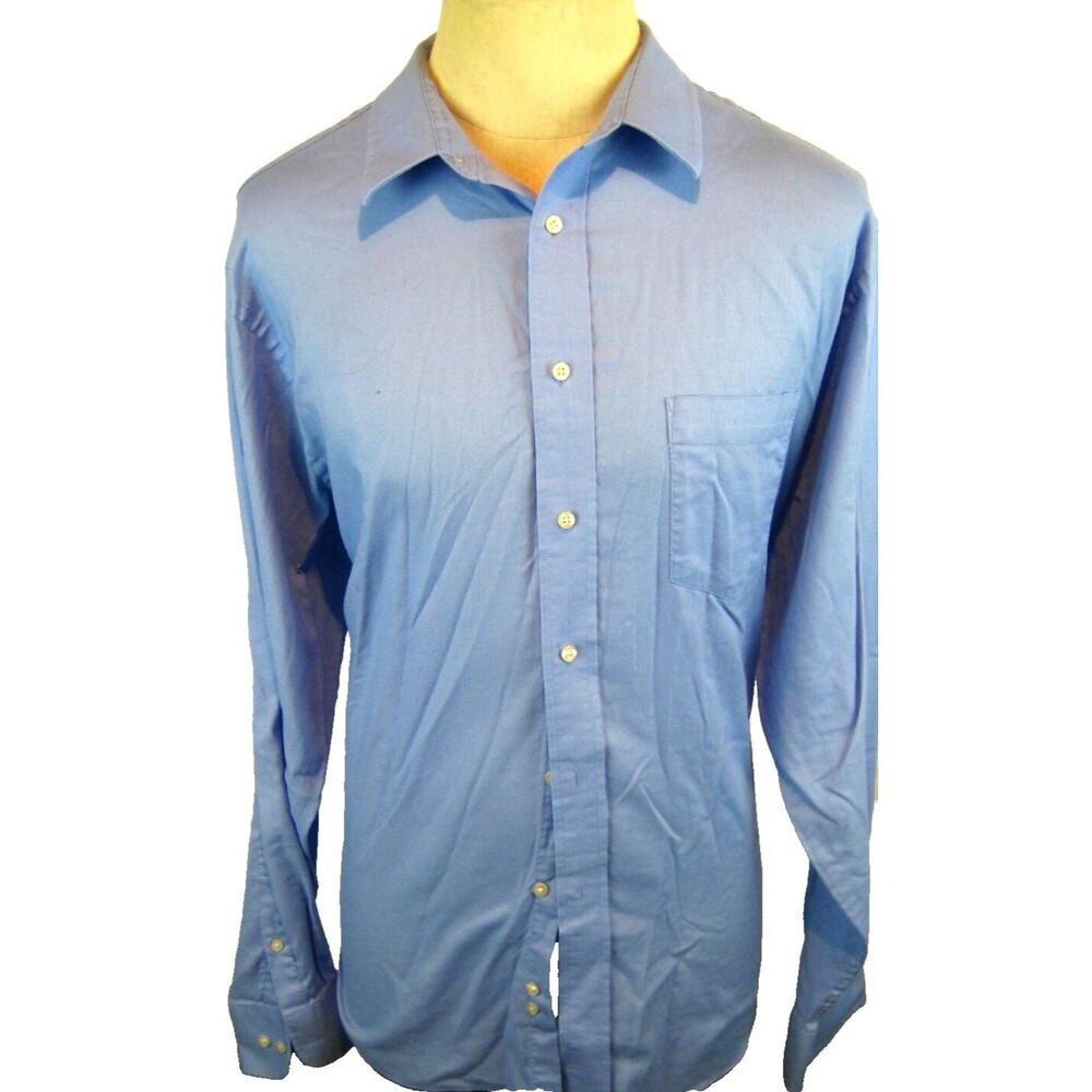 Mens Chaps Ralph Lauren Blue LS Cotton Blend Casual Shirt sz 18.5x36/7